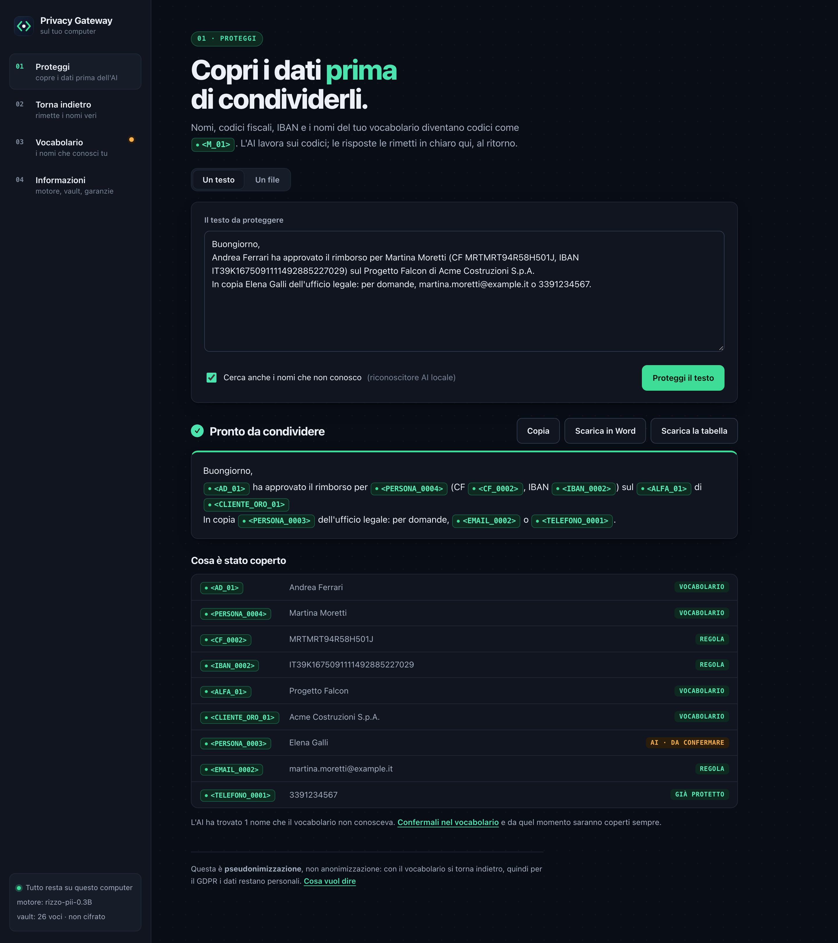 The protect screen in dark mode
